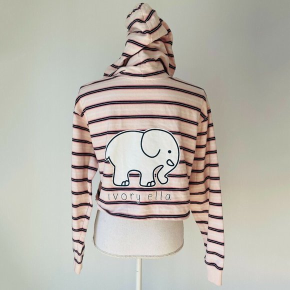 Ivory Ella Crystal Pink Striped Cropped Hoodie Organic Cotton Size XS Cute - Picture 1 of 9